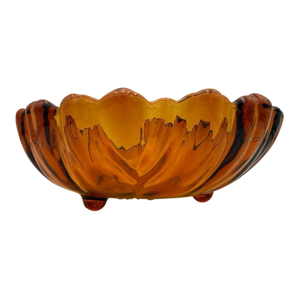 VTG 1980s Indiana Glass Salad Bowl Amber #3404 Sunflower 11
